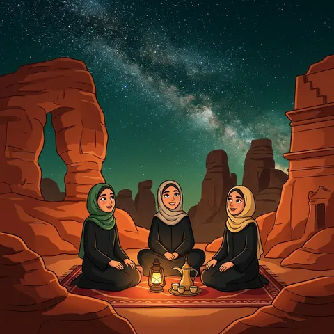 صديقات تحت النجوم بين صخور العلا