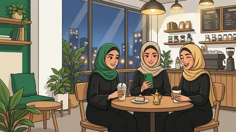 ثلاث صديقات في مقهى