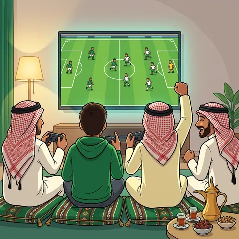 أصدقاء يلعبون بلايستيشن في الملحق