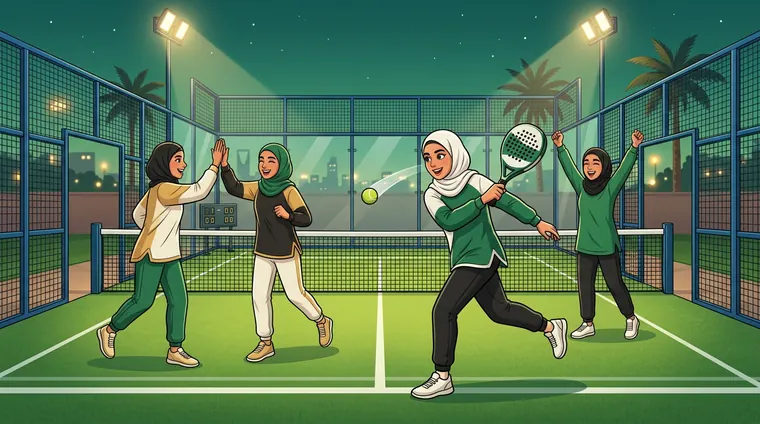 صديقات يلعبن بادل بالليل